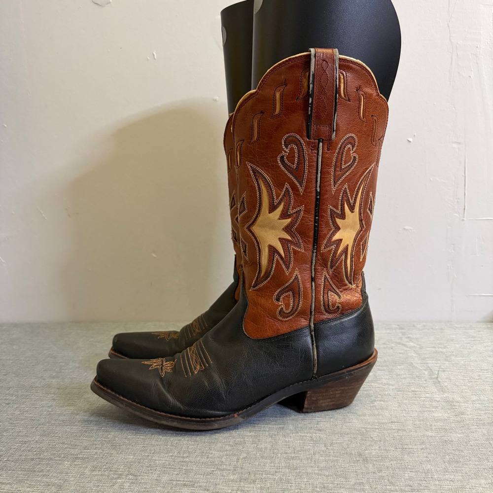 Ariat Western Boots Women 7.5B Black Brown 15502 Leather Inlay Snip Toe Vintage - Picture 4 of 13